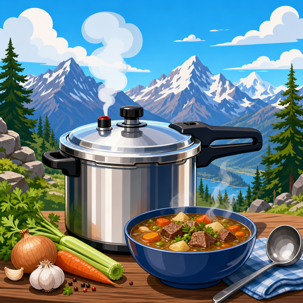 Pressure cooking at altitude for soups and stews